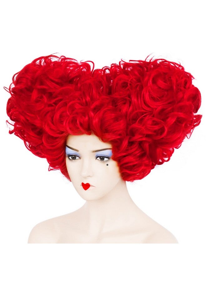 Anogol Hair Cap+ Red Heart Bun Beehive Wig for Red Queen Wig Women Prestyled Short Curly Red Wigs for Anime Synthetic Hair for Heart Queen Costume Cosplay Wig For Movie Halloween Party - Image 4