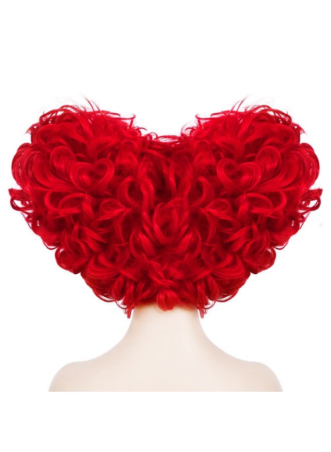 Anogol Hair Cap+ Red Heart Bun Beehive Wig for Red Queen Wig Women Prestyled Short Curly Red Wigs for Anime Synthetic Hair for Heart Queen Costume Cosplay Wig For Movie Halloween Party - Image 5