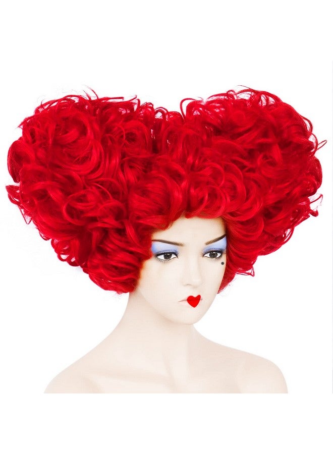 Anogol Hair Cap+ Red Heart Bun Beehive Wig for Red Queen Wig Women Prestyled Short Curly Red Wigs for Anime Synthetic Hair for Heart Queen Costume Cosplay Wig For Movie Halloween Party - Image 3
