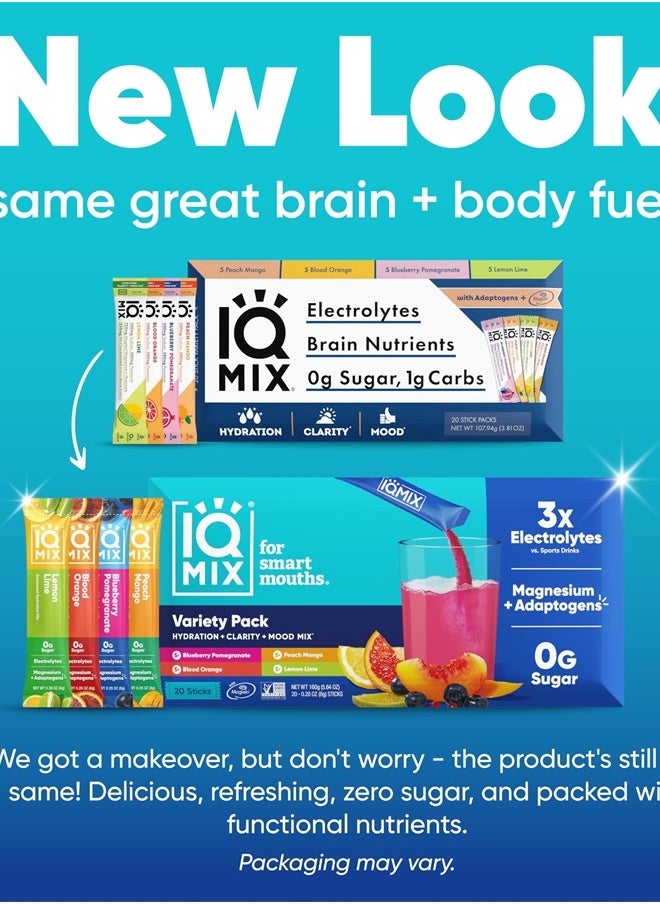 IQBAR - IQMIX Sugar Free Electrolytes Powder Packets - Hydration Supplement Drink Mix with Keto Electrolytes, Lions Mane, Magnesium L-Threonate, and Potassium Citrate - Variety Pack (20 Count) - Image 1