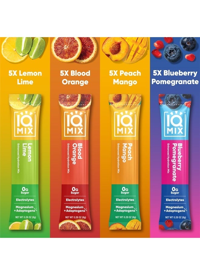 IQBAR - IQMIX Sugar Free Electrolytes Powder Packets - Hydration Supplement Drink Mix with Keto Electrolytes, Lions Mane, Magnesium L-Threonate, and Potassium Citrate - Variety Pack (20 Count) - Image 1
