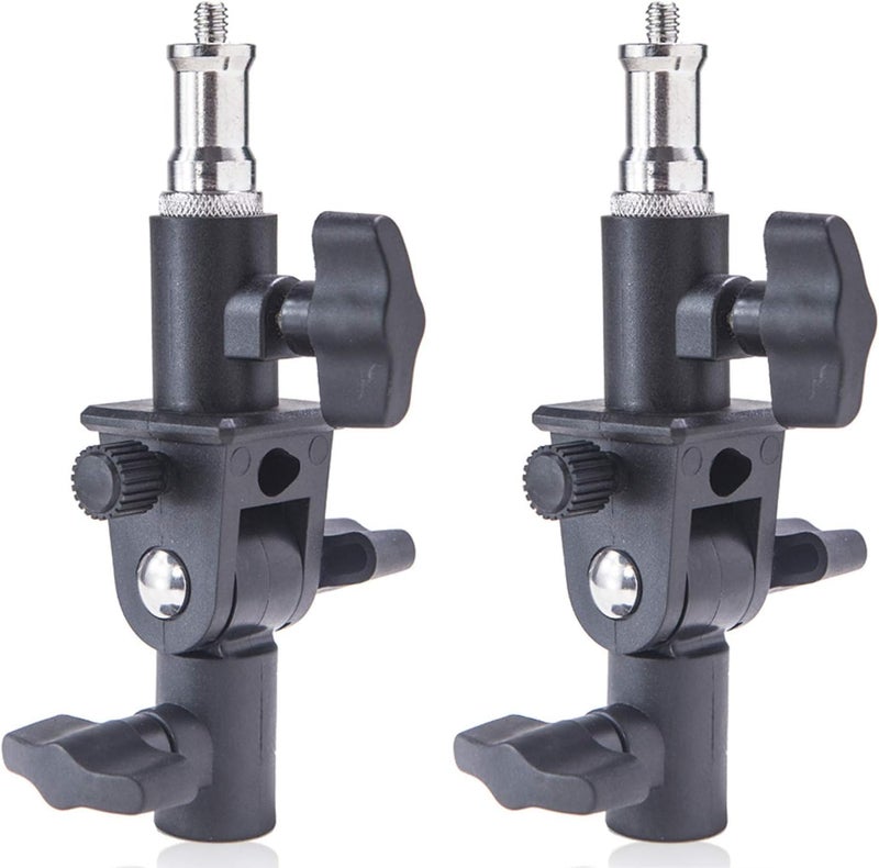 Wellmaking 2PCS U Shape Tilt Adapter Swivel Mount Umbrella Holder Light Stand with Standard 1/4 to 3/8 inch Metal Male Screw Adapter Spigot Stud for Studio Light Stand, Hotshoe/Coldshoe Adapter - Image 1