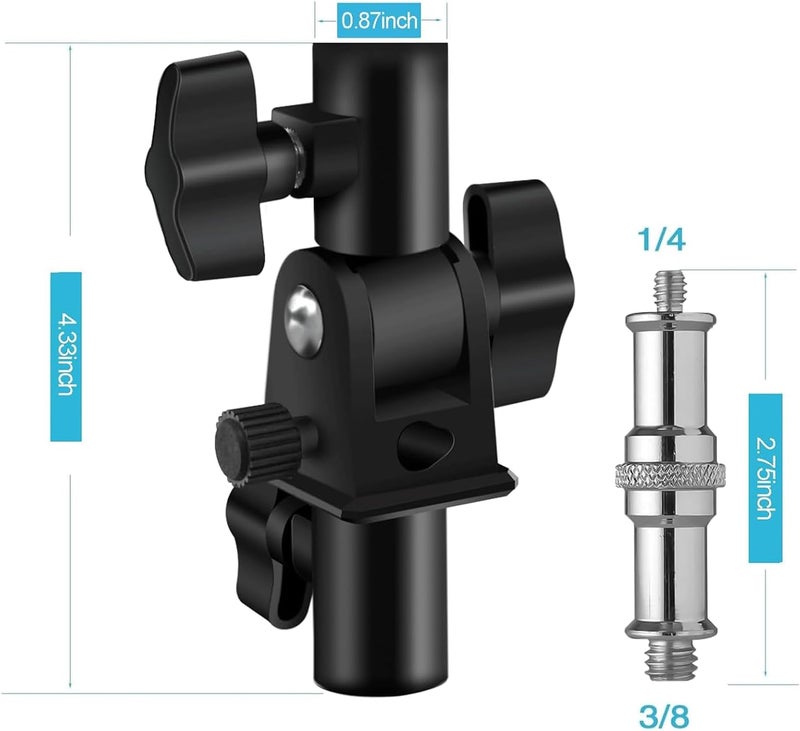 Wellmaking 2PCS U Shape Tilt Adapter Swivel Mount Umbrella Holder Light Stand with Standard 1/4 to 3/8 inch Metal Male Screw Adapter Spigot Stud for Studio Light Stand, Hotshoe/Coldshoe Adapter - Image 3