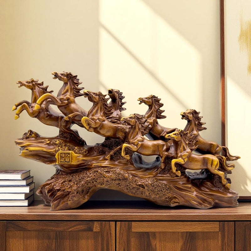 FUNSXBUG Chinese Feng Shui Horses Statue Sculpture - Resin Running Horse Figurines Home Office Decoration Tabletop Decor Ornaments for Wealth and Success Good Lucky Gifts - Image 1