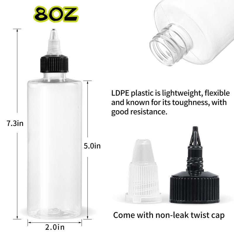 Yephets 22Pack 8oz Plastic Squeezing Bottles, Clear Oil Dispenser Dropper Bottle Applicator with Twist Top Cap and Leak-Proof Inner Gasket for Crafts, Art, Glue, Paint and More (8 OZ) - Image 2