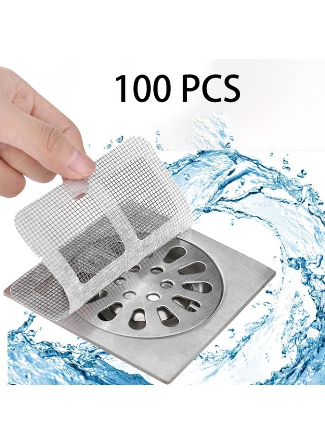 ملصقات تصريف الشعر القابلة للتصرف، 100PCS حمام تصريف الشعر القبض، مربع دش تصريف الشعر القبض ملصقات شبكة للحمام غسيل غسيل المطبخ حوض الاستحمام، تصريف غطاء دش القابلة للتصرف لقبض الشعر للحمامات، غرف الغسيل، حوض الاستحمام، المطابخ، والمحوض - Image 1