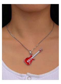 MARIO DRAFTS Stainless Steel Electric Guitar Pendant Necklace with Chain for Men's, Silver  - Image 2