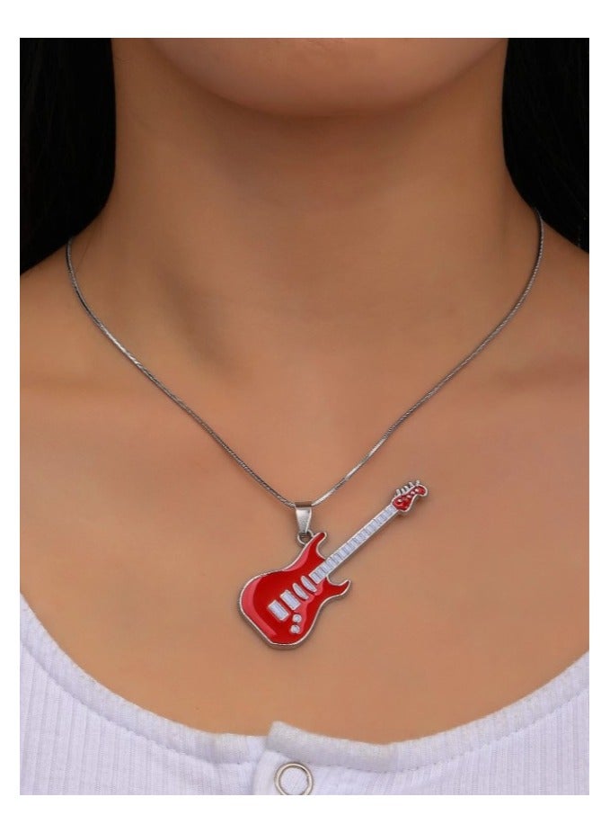 MARIO DRAFTS Stainless Steel Electric Guitar Pendant Necklace with Chain for Men's, Silver - Image 2