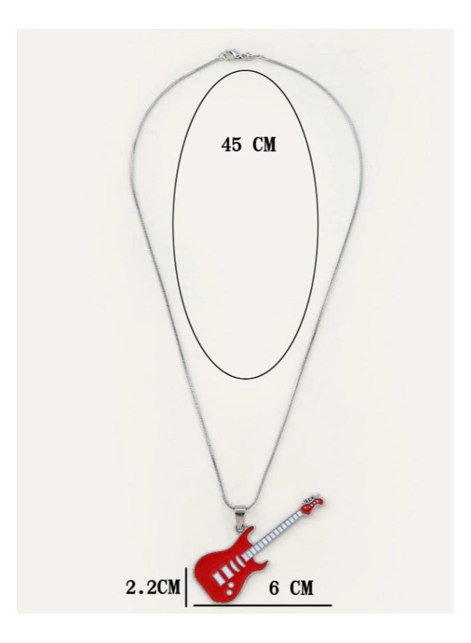 MARIO DRAFTS Stainless Steel Electric Guitar Pendant Necklace with Chain for Men's, Silver - Image 3