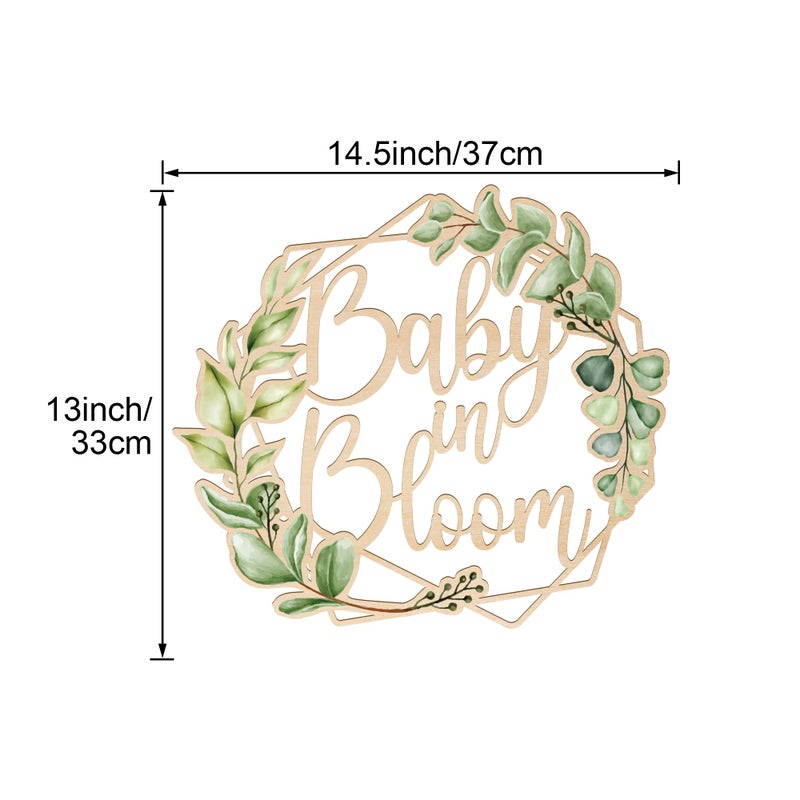 Party to Be Baby in Bloom Wooden Sign Baby Shower Gender Reveal Party Backdrop Decorations Printed with Green Leaves - Image 3