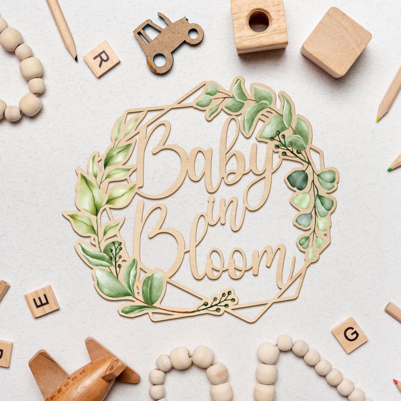 Party to Be Baby in Bloom Wooden Sign Baby Shower Gender Reveal Party Backdrop Decorations Printed with Green Leaves - Image 4
