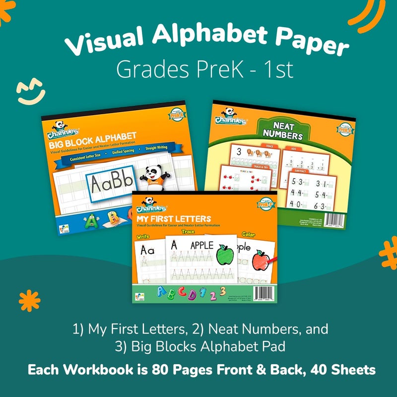 Channie's PreK Kindergarten Handwriting Visual Alphabets & Numbers Learning & Tracing Workbooks, 3 Pack - Alphabet & Numbers Preschool Workbook for Homeschool and After School - Image 2