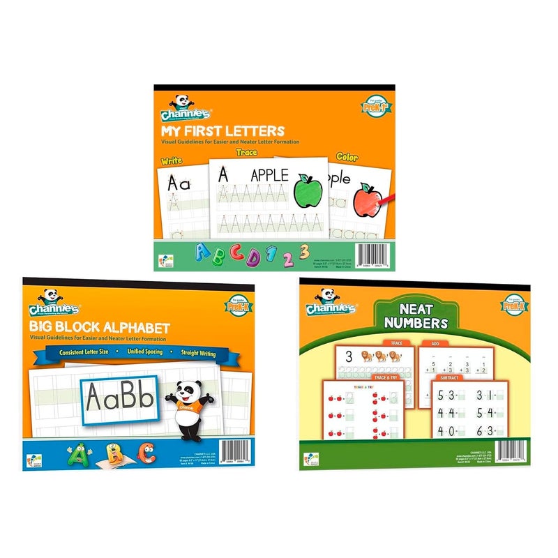 Channie's PreK Kindergarten Handwriting Visual Alphabets & Numbers Learning & Tracing Workbooks, 3 Pack - Alphabet & Numbers Preschool Workbook for Homeschool and After School - Image 1