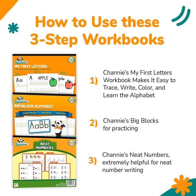 Channie's PreK Kindergarten Handwriting Visual Alphabets & Numbers Learning & Tracing Workbooks, 3 Pack - Alphabet & Numbers Preschool Workbook for Homeschool and After School - Image 5