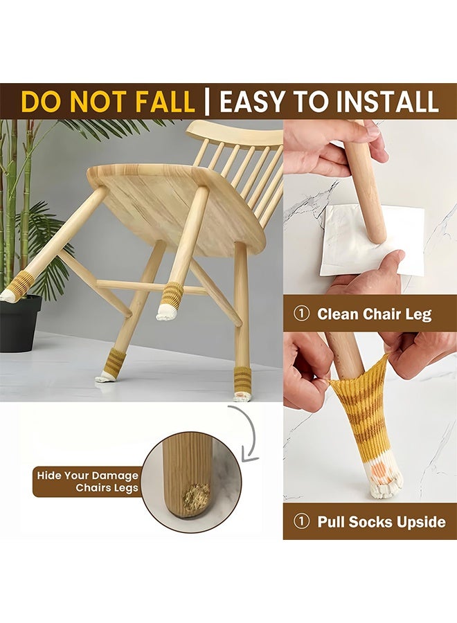 16 Pcs Cute Cat Paw Furniture Leg Protector Socks, Anti-Scratch Noise Reduction Chair Leg Covers for Hardwood Floors, Universal Fit Square and Round Legs, 4 Sets for Home and Office Use, Yellow Stripe - Image 4
