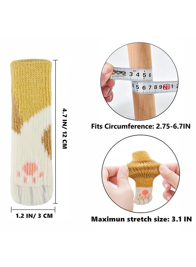 16 Pcs Cute Cat Paw Furniture Leg Protector Socks, Anti-Scratch Noise Reduction Chair Leg Covers for Hardwood Floors, Universal Fit Square and Round Legs, 4 Sets for Home and Office Use, Yellow Stripe - Image 2