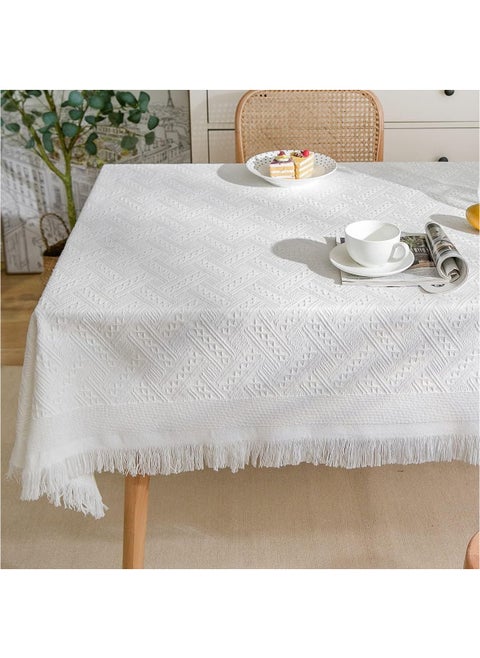 Cotton Linen Lace Rectangle And Round Tablecloth Table Cover with Tassel
