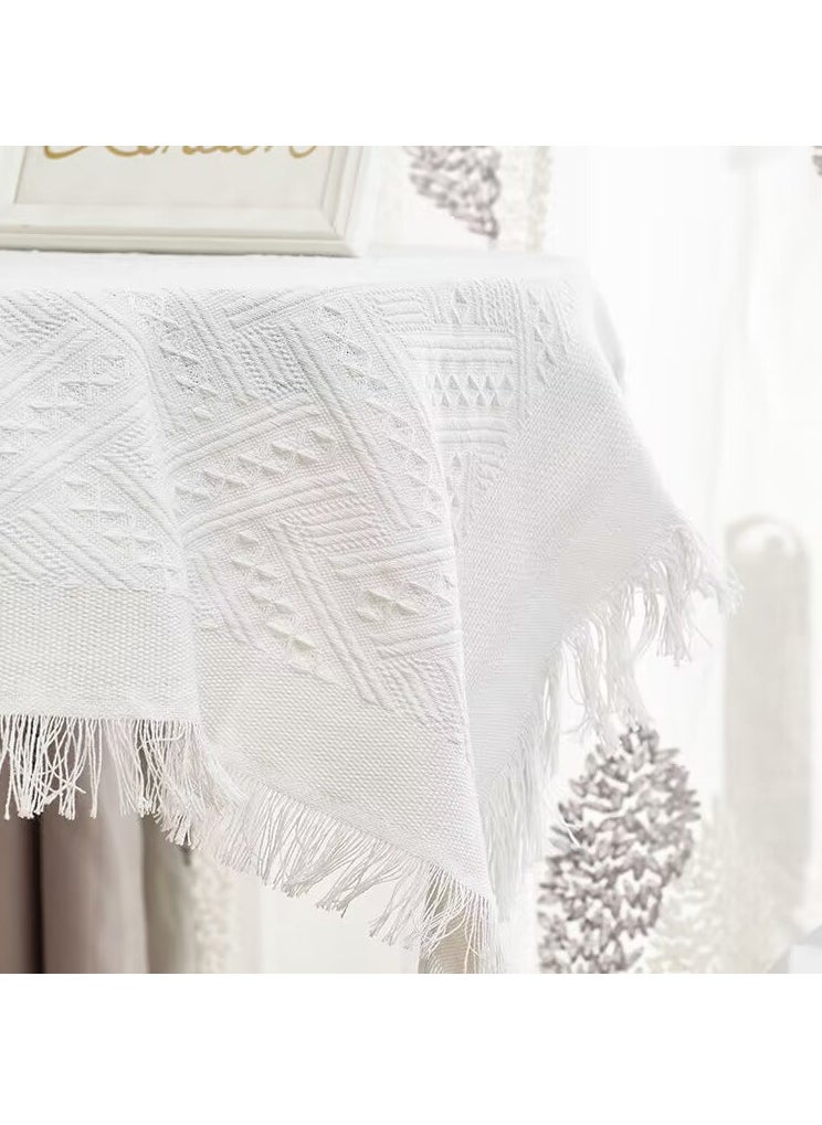 FASHION HOME - Cotton Linen Lace Rectangle And Round Tablecloth Table Cover with Tassel - Image 1