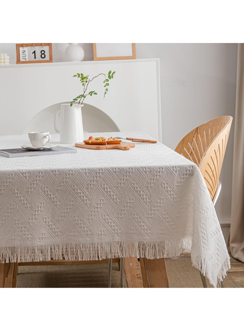 FASHION HOME - Cotton Linen Lace Rectangle And Round Tablecloth Table Cover with Tassel - Image 1