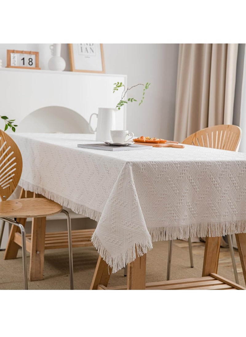 FASHION HOME - Cotton Linen Lace Rectangle And Round Tablecloth Table Cover with Tassel - Image 1