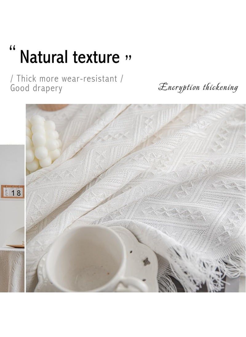 FASHION HOME - Cotton Linen Lace Rectangle And Round Tablecloth Table Cover with Tassel - Image 1