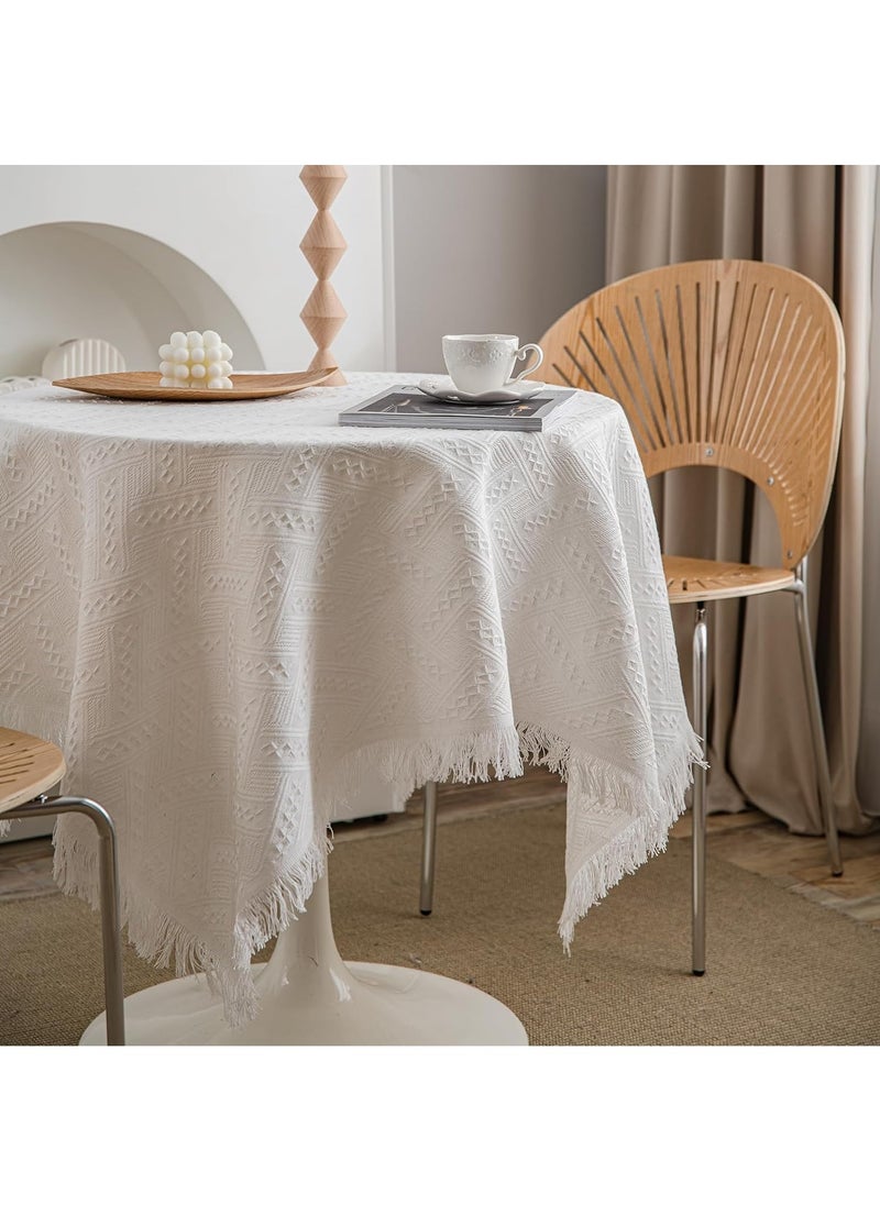 FASHION HOME - Cotton Linen Lace Rectangle And Round Tablecloth Table Cover with Tassel - Image 1