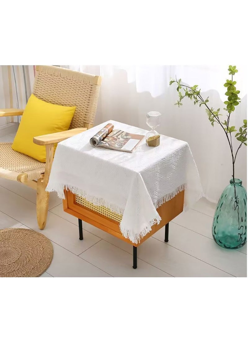 FASHION HOME - Cotton Linen Lace Rectangle And Round Tablecloth Table Cover with Tassel - Image 1