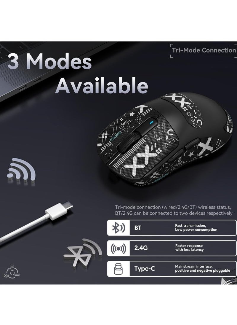 X3 Wireless Gaming Mouse, 49g Ultralight, PixArt PAW3395 26000 DPI, Bluetooth/2.4Ghz /Wired Tri-Mode, 200Hrs Rechargeable Battery, Kailh GM8.0 Switch for MAC/Win - Black&Tape