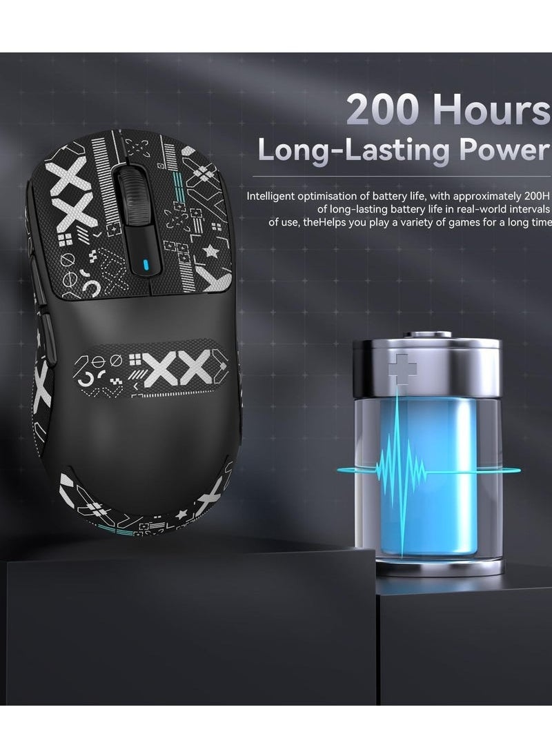 X3 Wireless Gaming Mouse, 49g Ultralight, PixArt PAW3395 26000 DPI, Bluetooth/2.4Ghz /Wired Tri-Mode, 200Hrs Rechargeable Battery, Kailh GM8.0 Switch for MAC/Win - Black&Tape