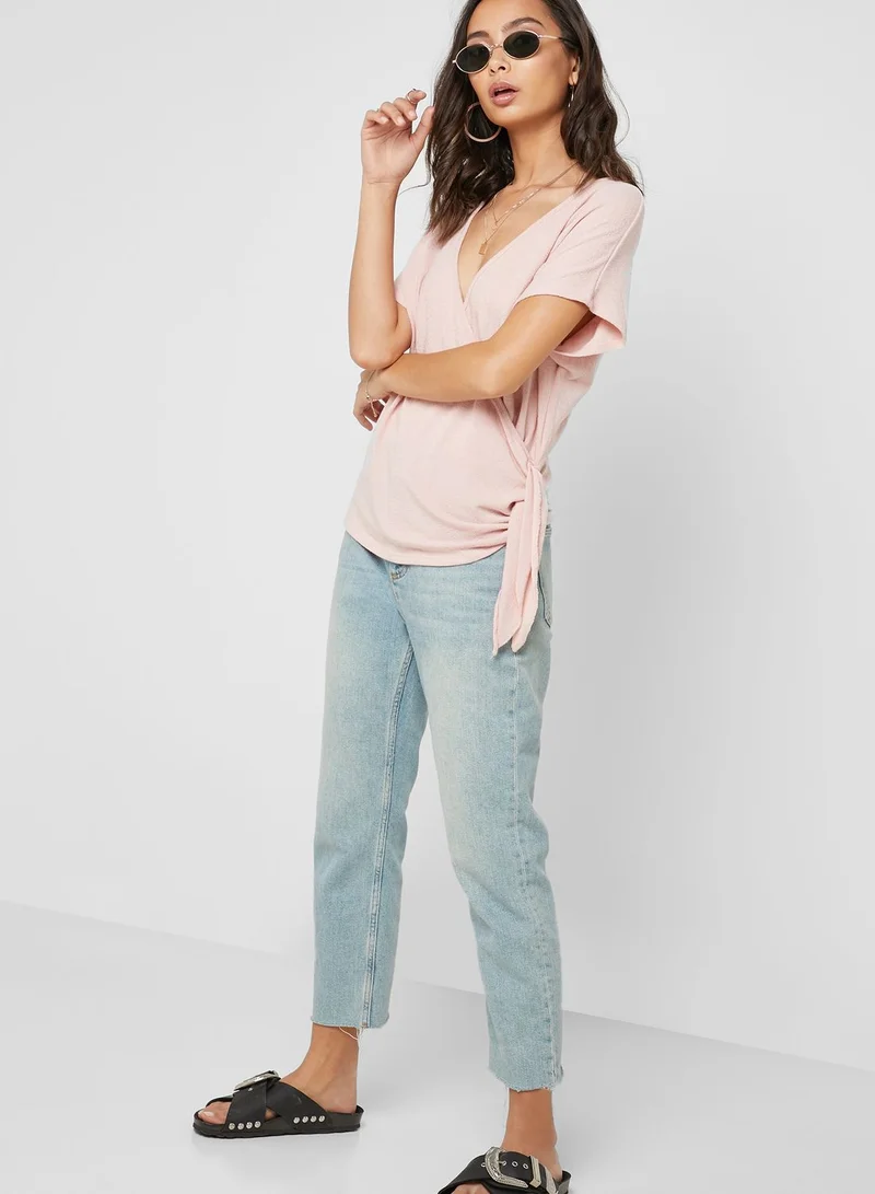 FOREVER 21 Knit Short Sleeve Wrap Top