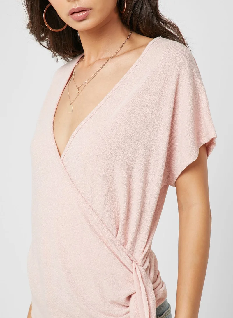 FOREVER 21 Knit Short Sleeve Wrap Top
