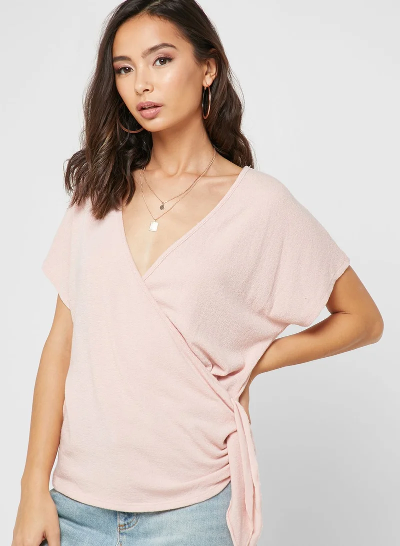 FOREVER 21 Knit Short Sleeve Wrap Top
