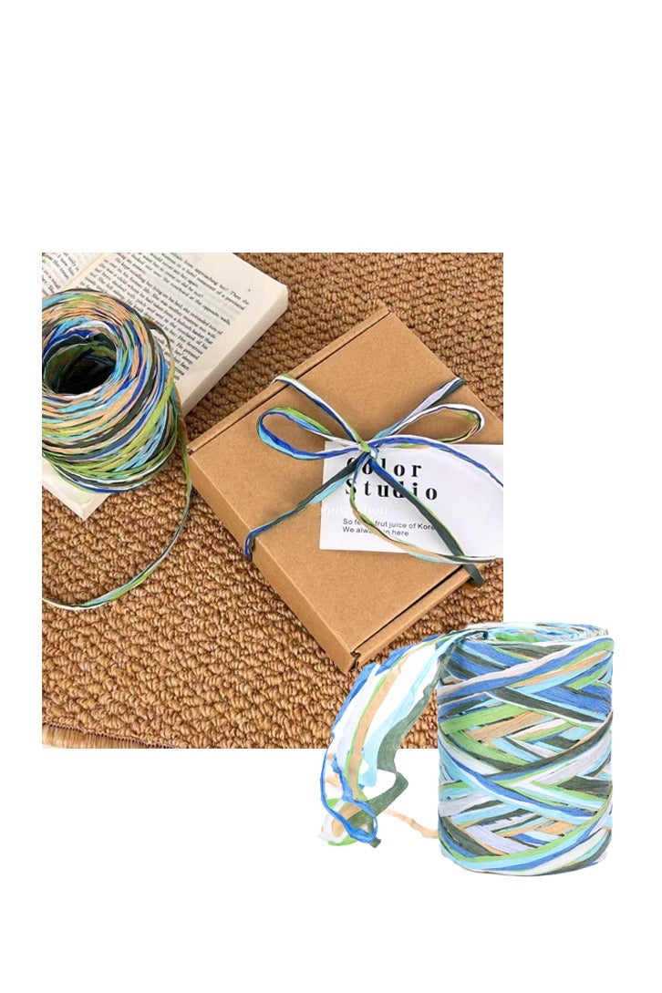 Zeemey 1pc 80 meters of Rafia paper tape, colorful Rafia rope, creative woven gift packaging rope, suitable for gift packaging and DIY decoration - Image 1