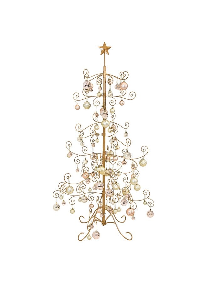 Sunnydaze Noelle 60" H Christmas Tree Ornament Display - Features Hooks for Ornaments and Small Craft Items - Gold - Image 1
