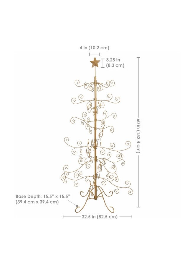 Sunnydaze Noelle 60" H Christmas Tree Ornament Display - Features Hooks for Ornaments and Small Craft Items - Gold - Image 5