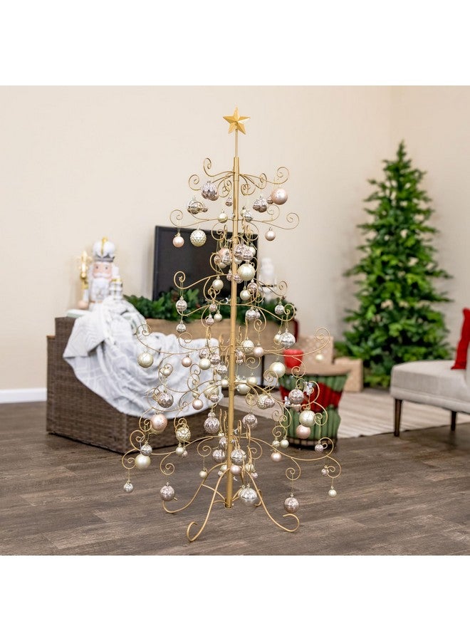 Sunnydaze Noelle 60" H Christmas Tree Ornament Display - Features Hooks for Ornaments and Small Craft Items - Gold - Image 2