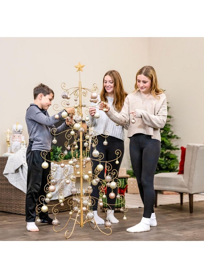 Sunnydaze Noelle 60" H Christmas Tree Ornament Display - Features Hooks for Ornaments and Small Craft Items - Gold - Image 4