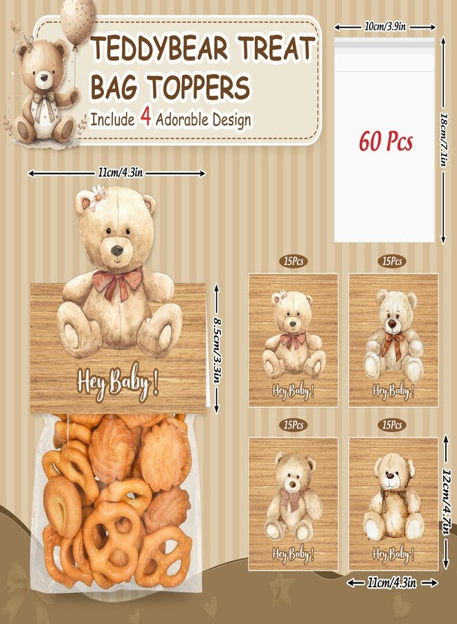 FYSUIMU 60Pcs Bear Theme Self Adhesive Cellophane Treat Bags with Toppers Cute Bear Baby Shower Cello Candy Bag for Birthday Gender Reveal Party Decor - Image 2