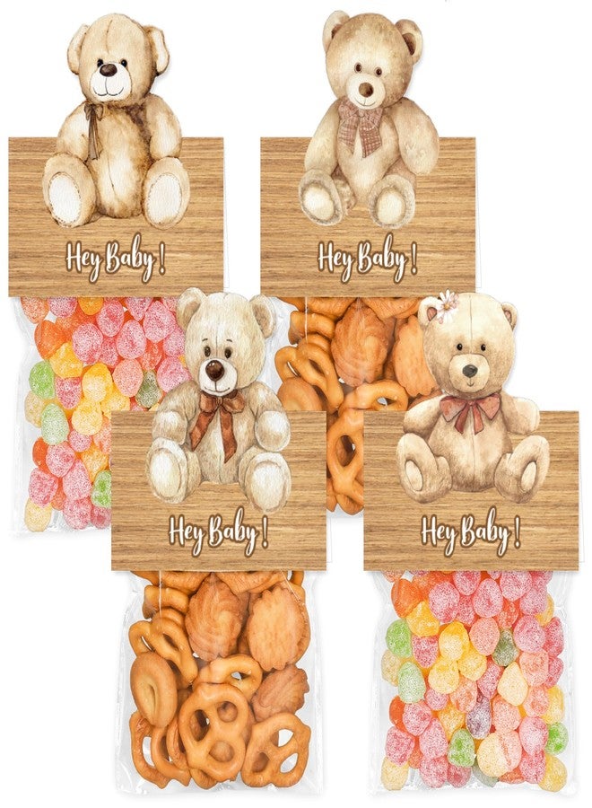 FYSUIMU 60Pcs Bear Theme Self Adhesive Cellophane Treat Bags with Toppers Cute Bear Baby Shower Cello Candy Bag for Birthday Gender Reveal Party Decor - Image 1