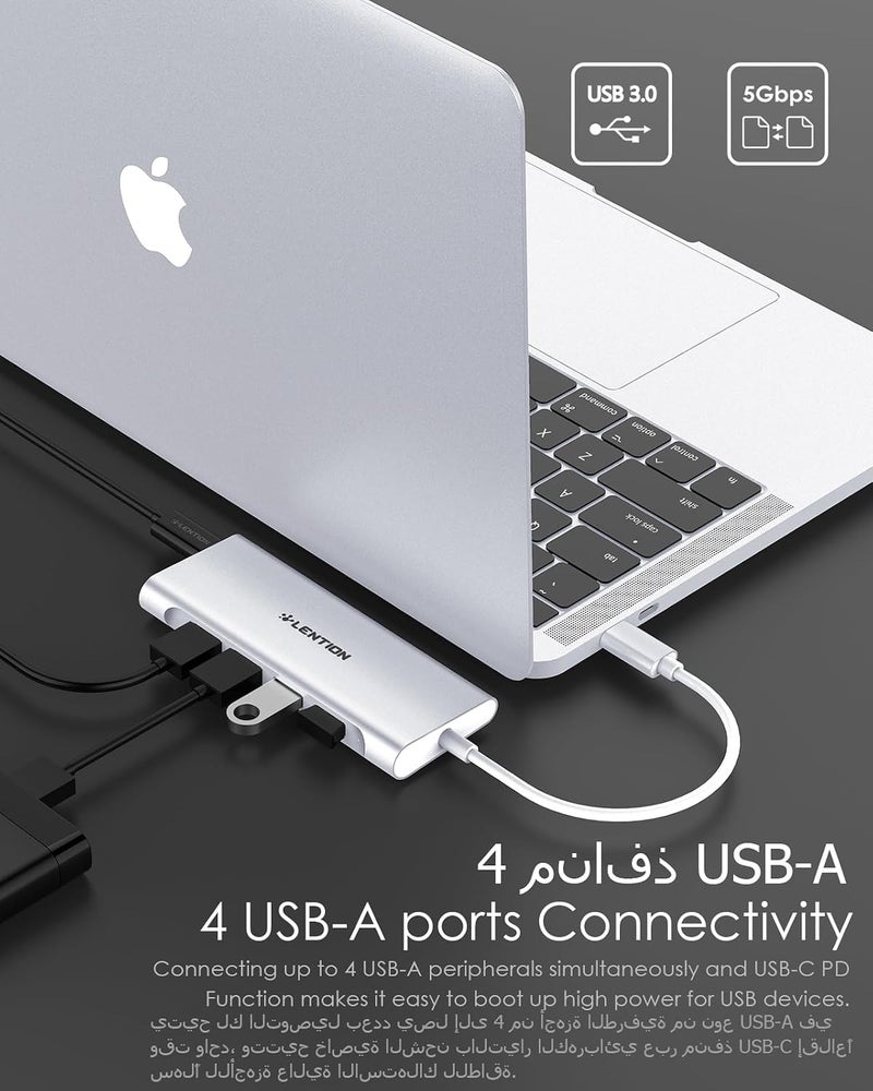 Lention USB C Hub Multiport with 4K HDMI Output, 100W PD, 4 USB 3.0, Type C Charging Adapter Compatible 2025-2016 MacBook Pro/Air, New Mac Air & Surface, Chromebook, More (CB-C35, Silver) - Image 4