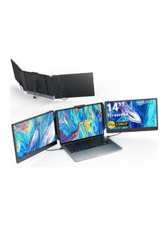 14’’ Triple Laptop Screen Extender, 1080P FHD Portable Dual Monitor for Laptop USB C HDMI, Plug-play Monitor Extender for Mac/Windows, Fit 13”-17.3” Laptops
