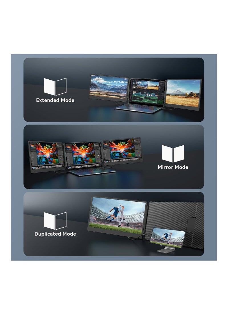 V2COM - 14’’ Triple Laptop Screen Extender, 1080P FHD Portable Dual Monitor for Laptop USB C HDMI, Plug-play Monitor Extender for Mac/Windows, Fit 13”-17.3” Laptops - Image 1
