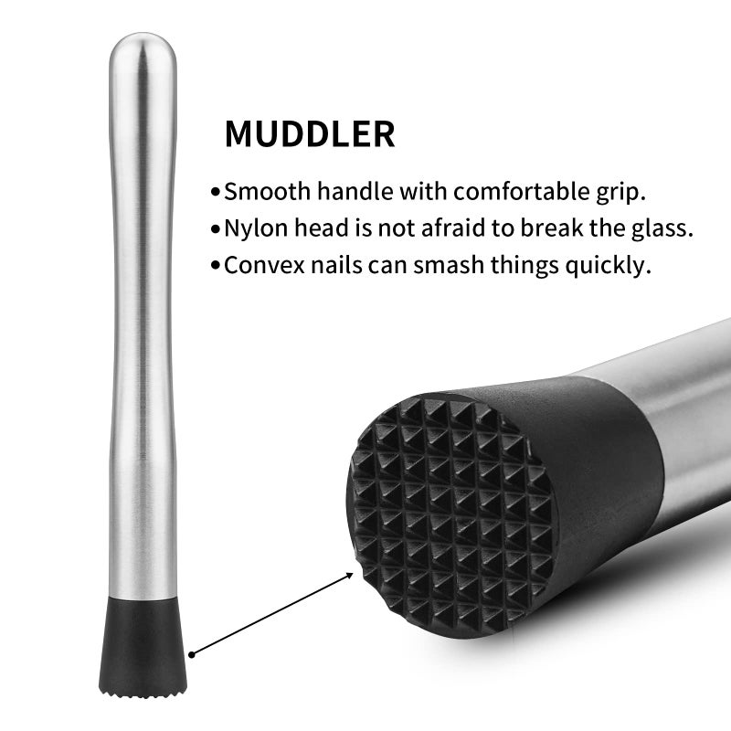 tifanso Muddler for Cocktails, 10" Muddler and Long Handle Bar Cocktail Mixing Spoon, Stainless Steel Stirrer, Bar Accessories Tools for Mojitos Fruit Drinks - Image 3