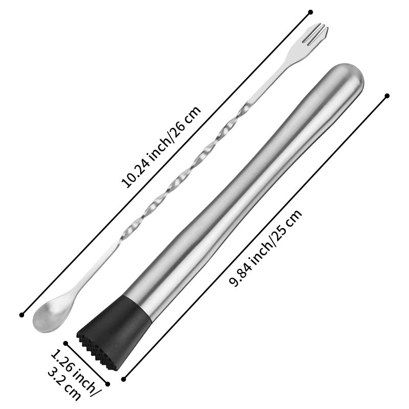 tifanso Muddler for Cocktails, 10" Muddler and Long Handle Bar Cocktail Mixing Spoon, Stainless Steel Stirrer, Bar Accessories Tools for Mojitos Fruit Drinks - Image 2