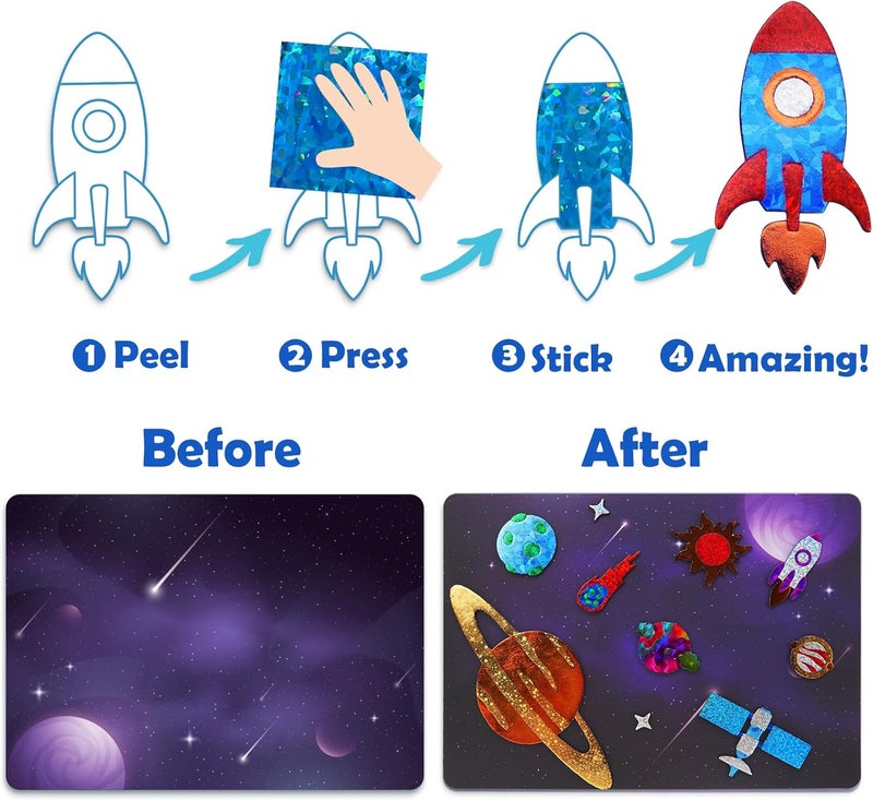 ZMLM Cost effective upgraded craftsmanship Foil Art Kit for Kids - Arts Crafts Fun Mess Free Activity, Gifts for Ages 4 5 6 7 8 9 Girls Boys, Crafts for Kids Creative Birthday Easter Basket Stuffers Gifts Toys Spec upgraded improved quality - Image 4