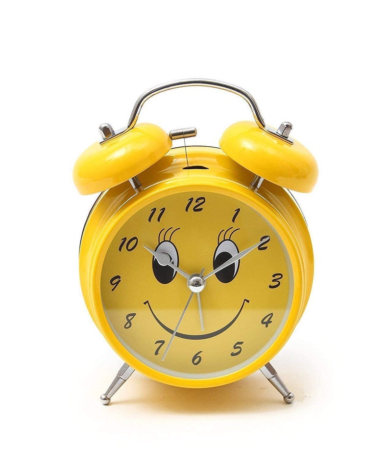 URM Enterprises Metal Twin Alarm Clock Yellow 16 x 12 cm - Image 1
