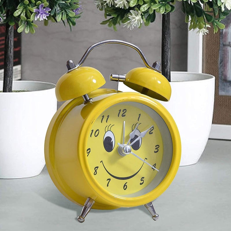 URM Enterprises Metal Twin Alarm Clock Yellow 16 x 12 cm - Image 2