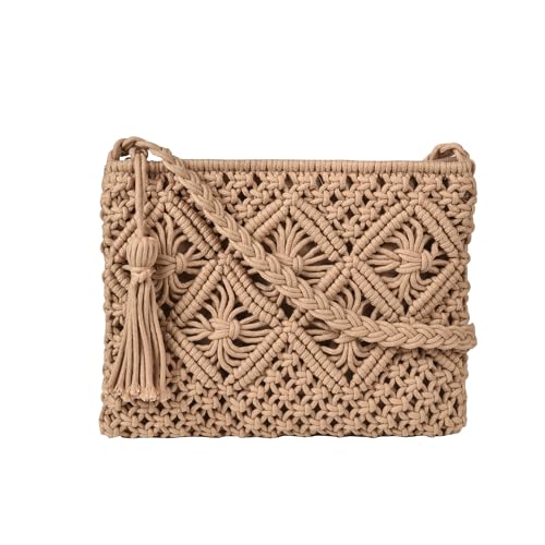 Eiyye Crochet Crossbody Bag for Women Boho Knitted Purse with Tassel Handmade Cotton Shoulder Bag Small Casual Purse - Image 1