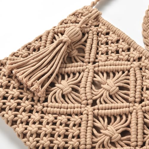 Eiyye Crochet Crossbody Bag for Women Boho Knitted Purse with Tassel Handmade Cotton Shoulder Bag Small Casual Purse - Image 3