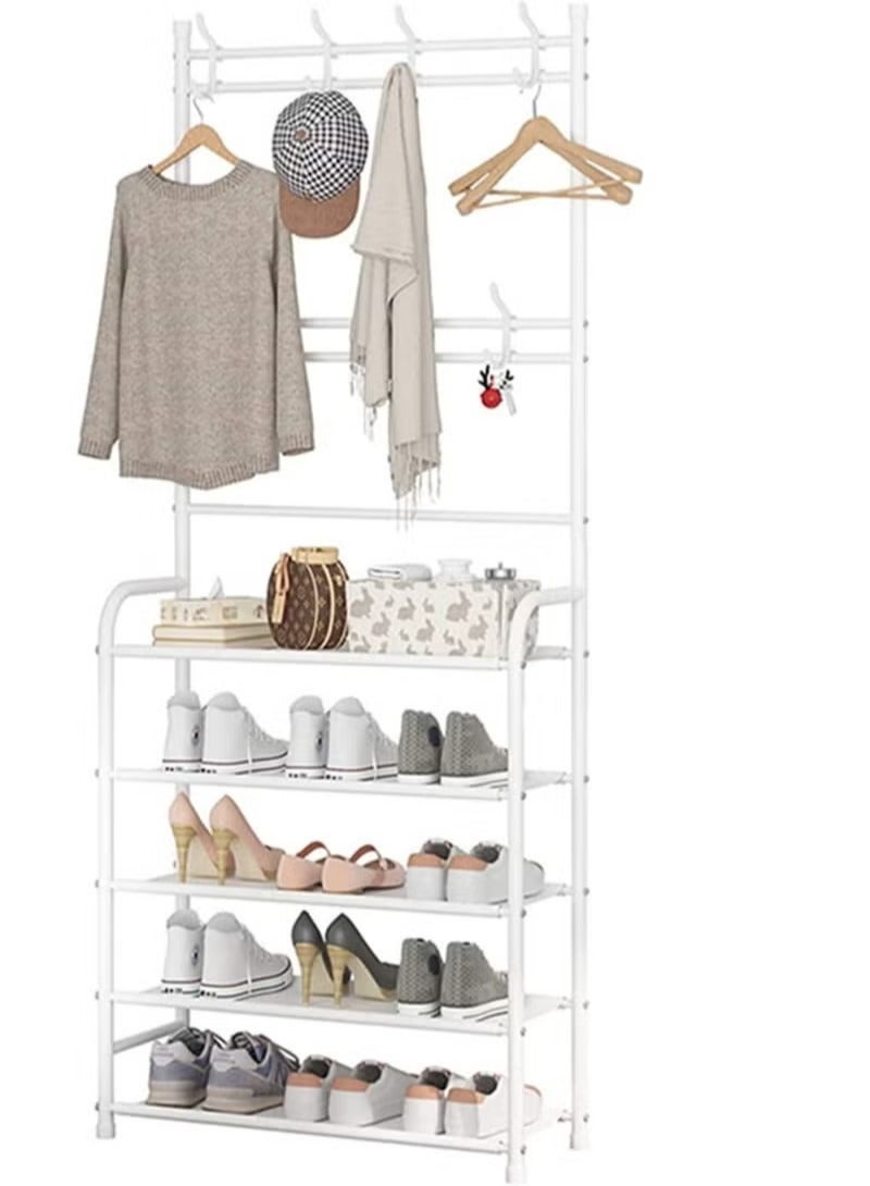 حصريا رف تخزين مع منظم احذية من 5 طبقات رف ملابس مع 8 خطافات للتعليق رف للمداخل والقاعات للتعليق والتخزين - Image 4
